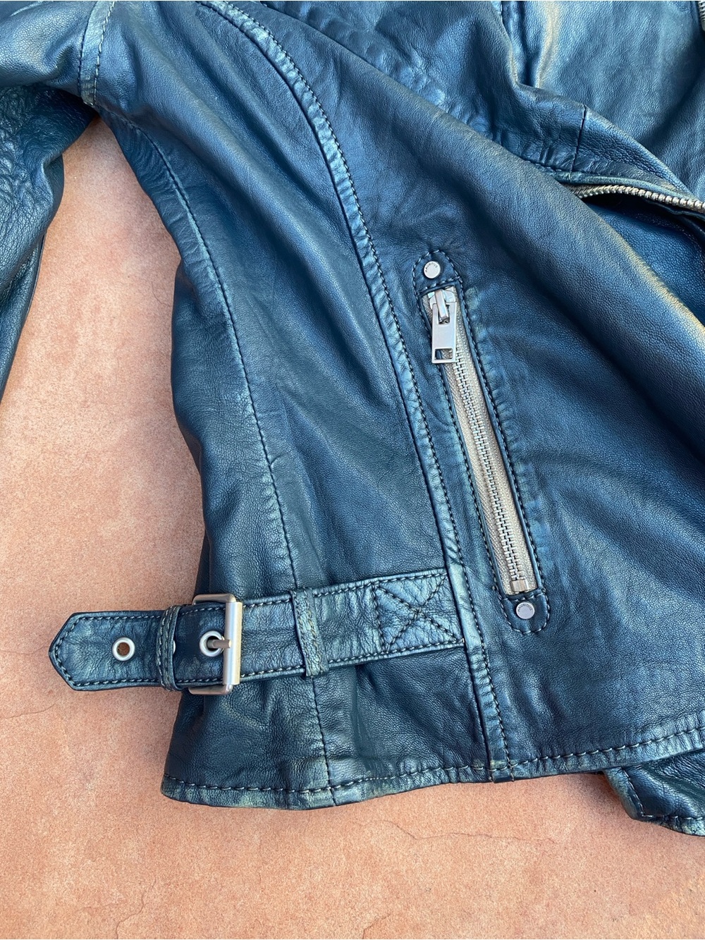 Mauritius Blue Black Leather Moto Jacket Sofia 4RF - Picture 10 of 16